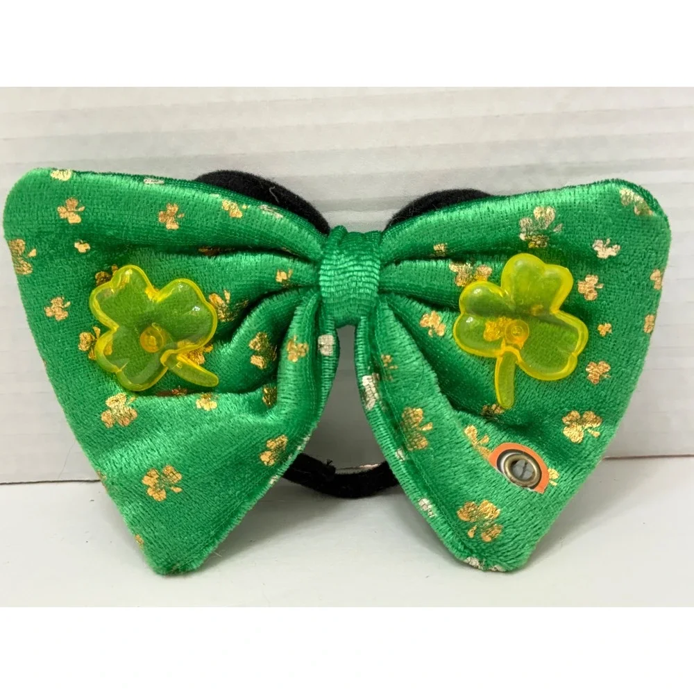 St Patricks Day‎ Green Light Up Bow Shamrock Gold Foil Velvet Headband Necktie